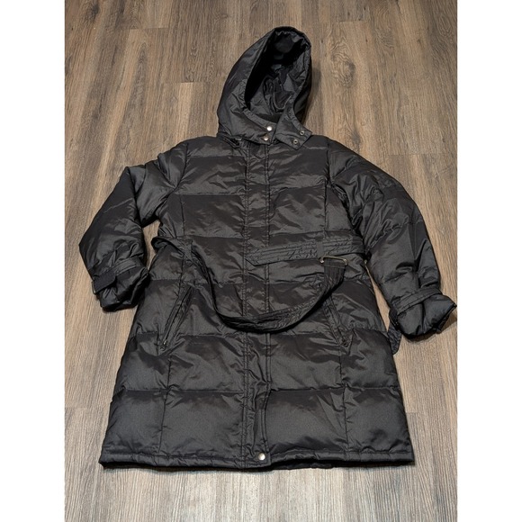 GAP Womens Medium Black Hooded Belted  Down Filled Puffer Coat Winter Warm - Picture 1 of 6